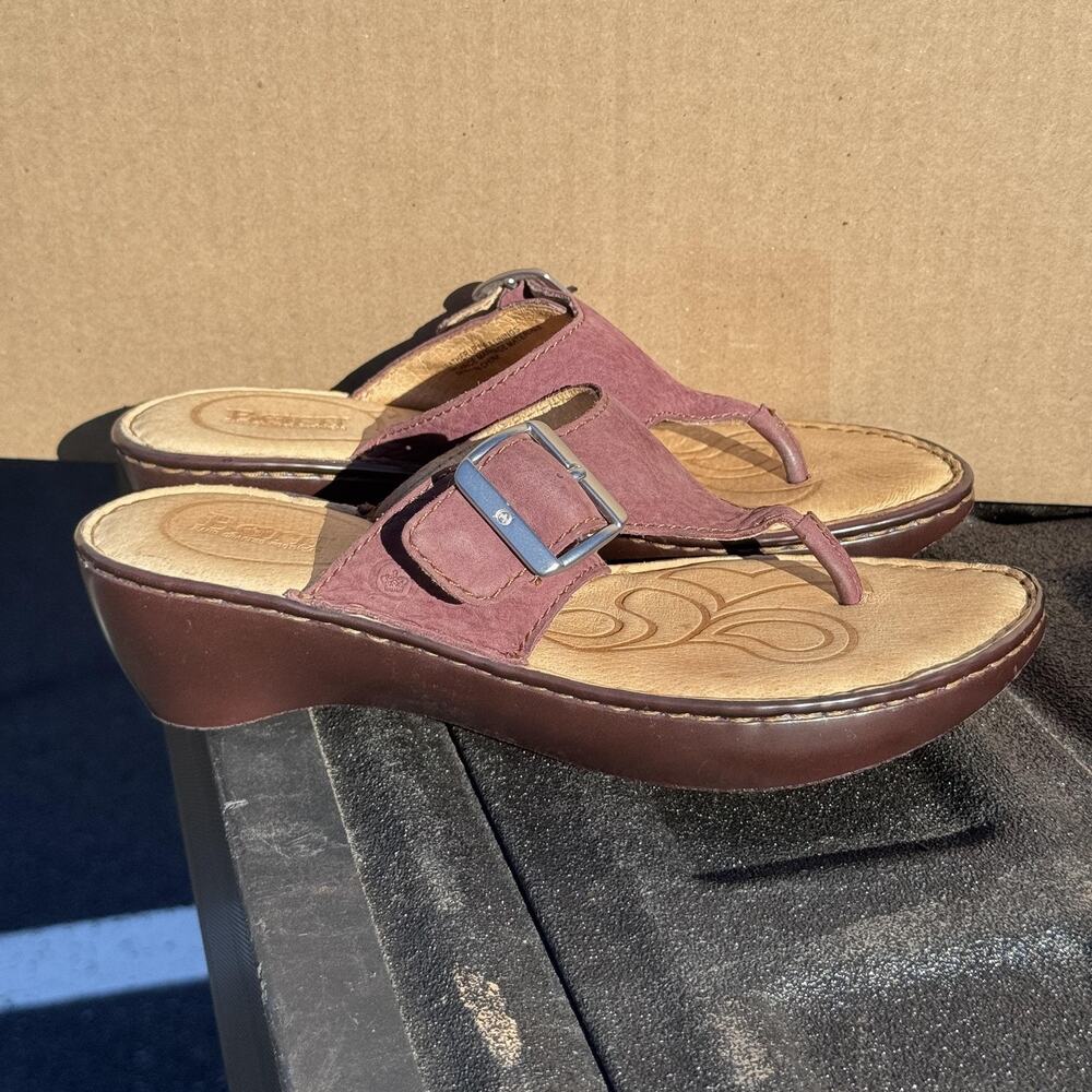 Born Shoes Womens Size 8 39 Brown Wedge Sandals Buckle Leather‎ Comfort B80547